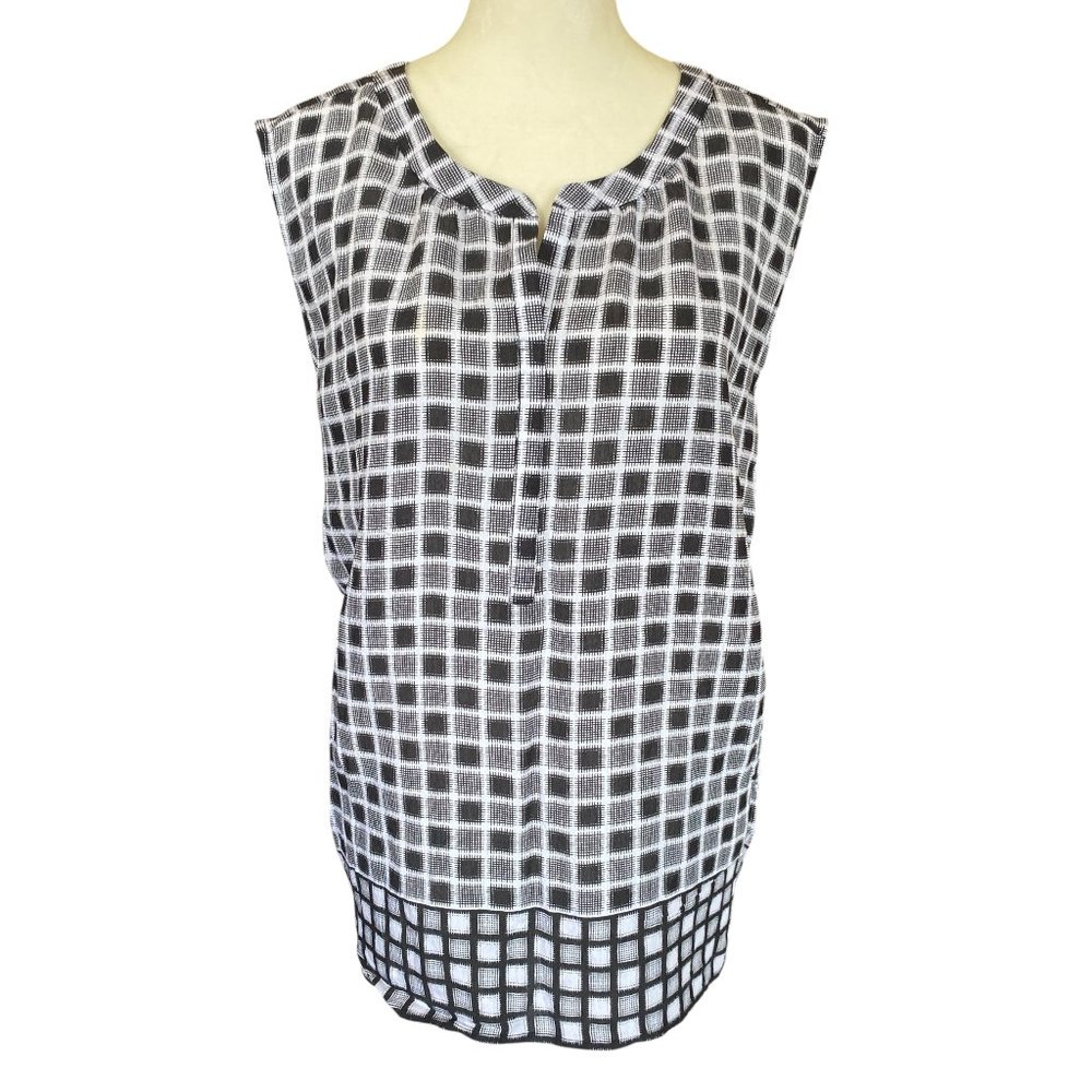Van Heusen black and white square pattern lightweight sleeveless tank blouse XXL